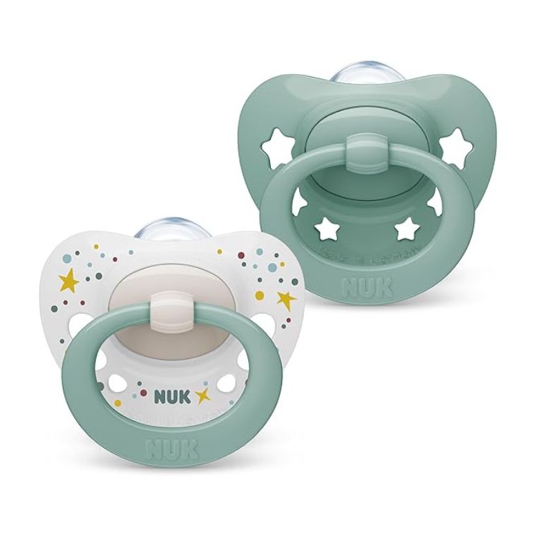 NUK Signature silicone heart-shaped baby pacifier with protective steriliser storage case, BPA-free orthodontic soother for newborns and toddlers