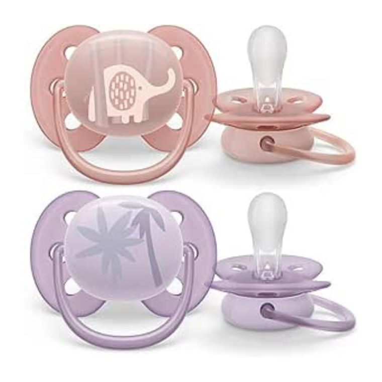 Philips Avent Ultra Soft silicone baby pacifiers with flexible shield and microwave sterilising travel case for newborns 0–6 months